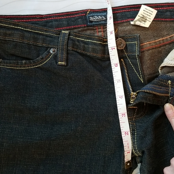 Y2k VON DUTCH Blue Purple Low Rise Flare Embroidery Patch Dark Wash Jeans 28 LN - Picture 10 of 16